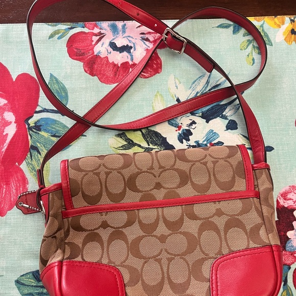 Coach Red and Brown Crossbody Bag with Signature Pattern - Picture 2 of 9